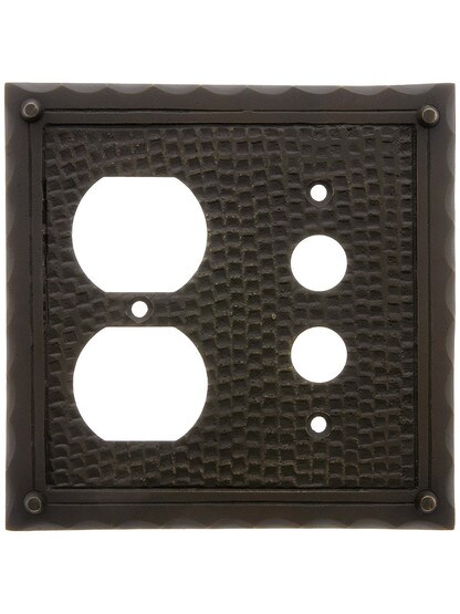 Bungalow Style Push Button / Duplex Combination Switch Plate In Oil-Rubbed Bronze.